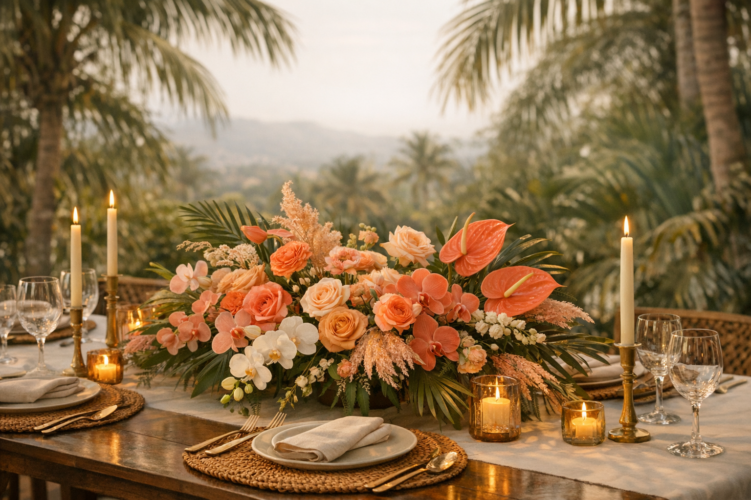 Decoración floral tropical para eventos en Palmira